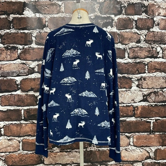 PJ Salvage Pajama Top Women's Large Navy Blue NWT Moose Long Sleeve Waffle Knit - Picture 10 of 13